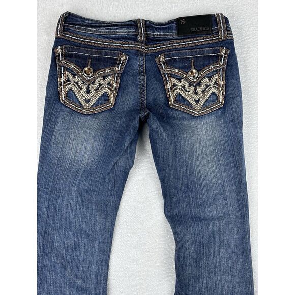 Grace In LA Jeans Womens Capri Low Rise Embroidered Jeans Size 27 (28‎ Measured) - Picture 1 of 14